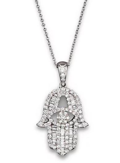 diamond and baguette hamsa necklace