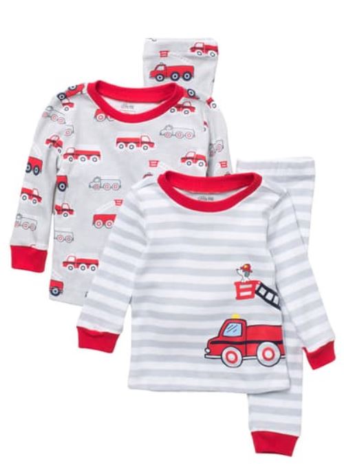 little me firetruck print 4-piece pajama set babies kids