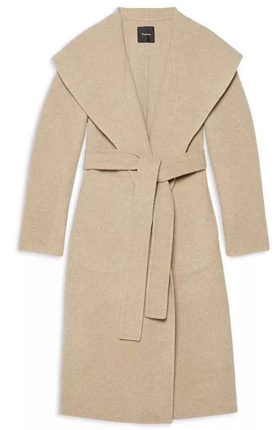 Theory Gray Oat Color Wool and Cashmere Collar Coat